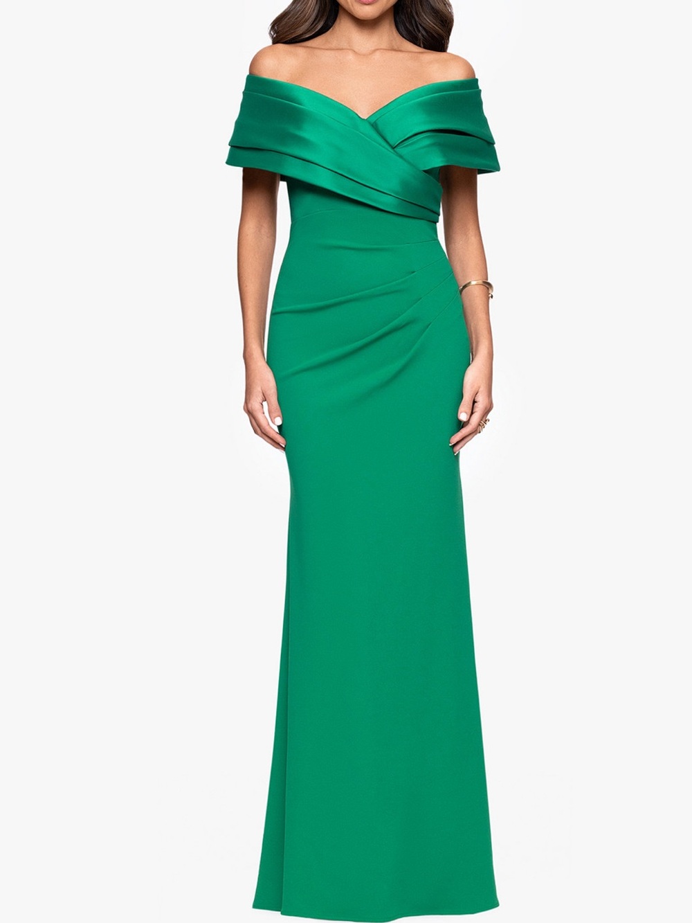 Off-Shoulder Betsy & Adam Emerald Green Evening Gown 8P